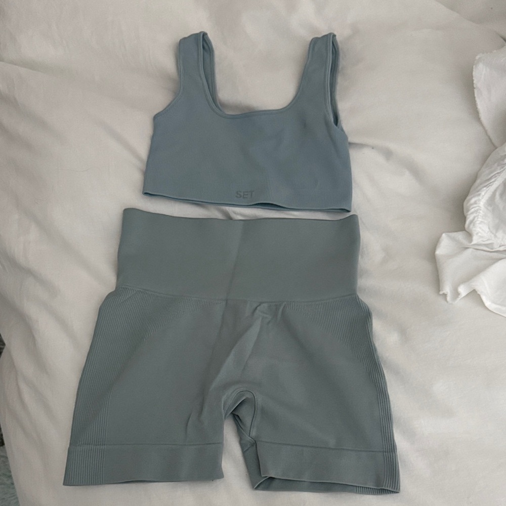 SET Activewear Blue Sports Bra and Shorts